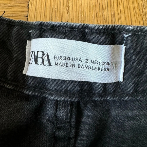 Zara 2 XS Black Denim Jean Shorts Button Zip Fly High Waisted - Picture 4 of 9